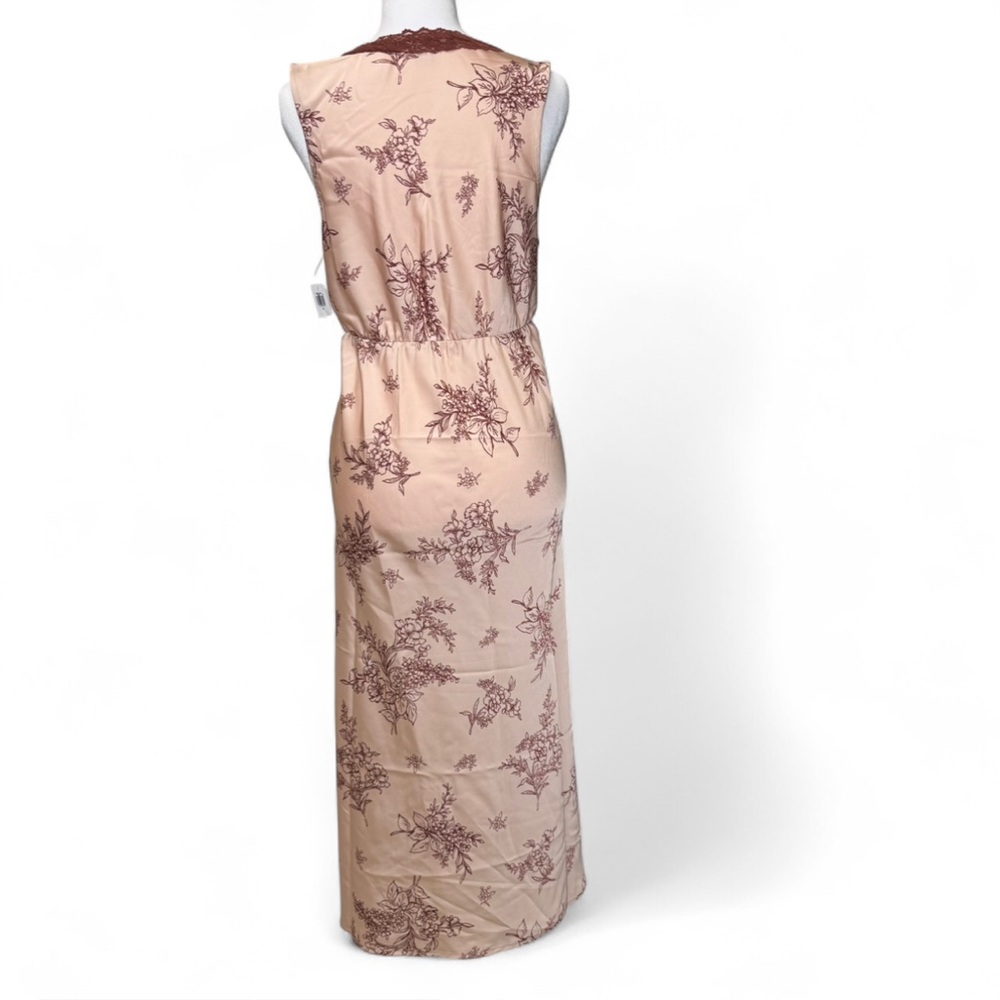 Pink Floral Satin Lace Trim Midi Dress Romantic Coquette NWT Slip Blush - Picture 8 of 9